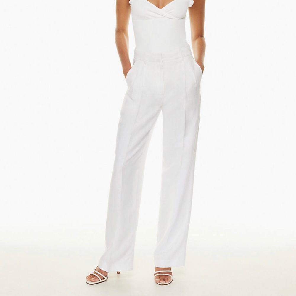 Aritzia Wilfred White/Light Birch Effortless Pants Linen Regular Length …